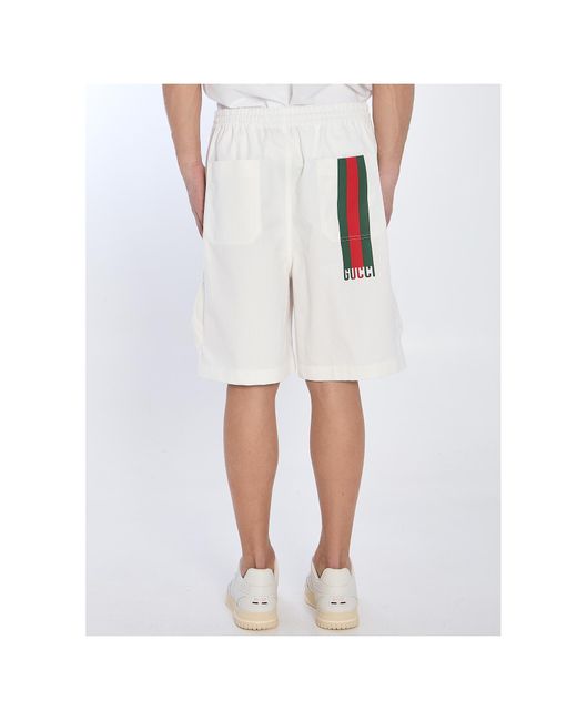 Gucci White Web Detailed Cargo Shorts for men