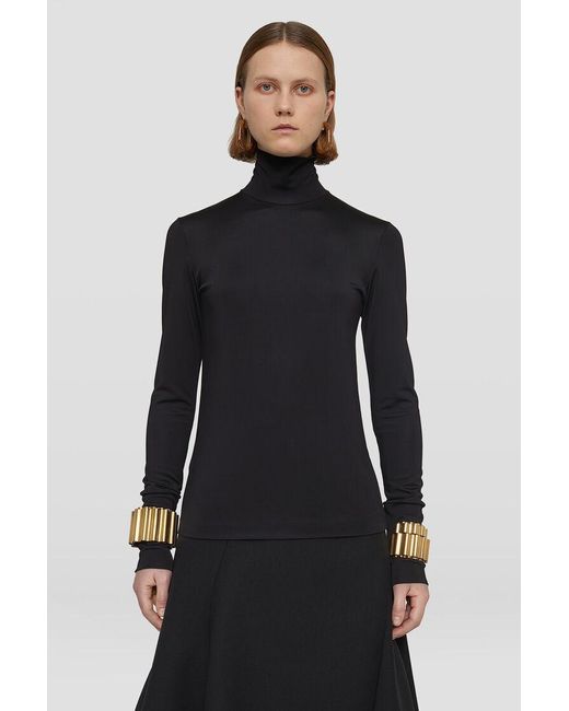 Jil Sander Black High-Neck Satin Top