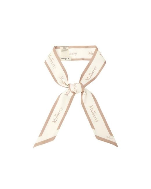 Mulberry Natural Logo-Border Skinny Scarf