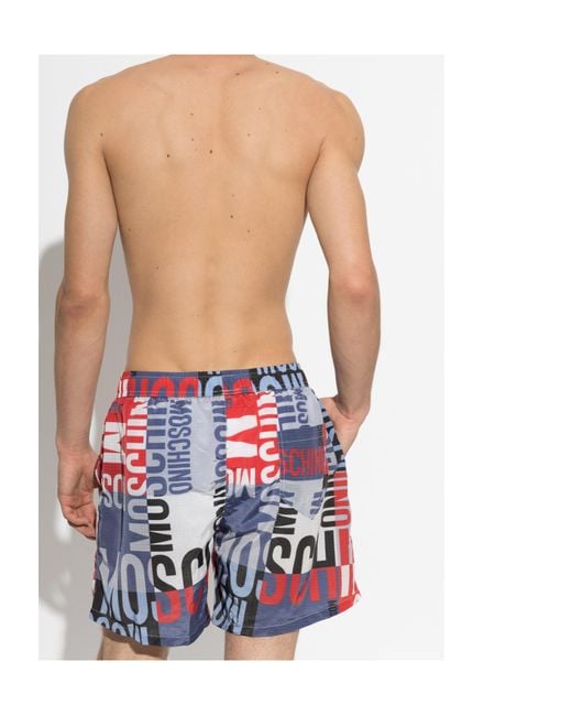 Moschino Red Drawstring Swim Trunks for men