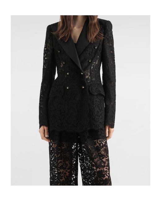 Dolce & Gabbana Black Lace Double-Breasted Blazer