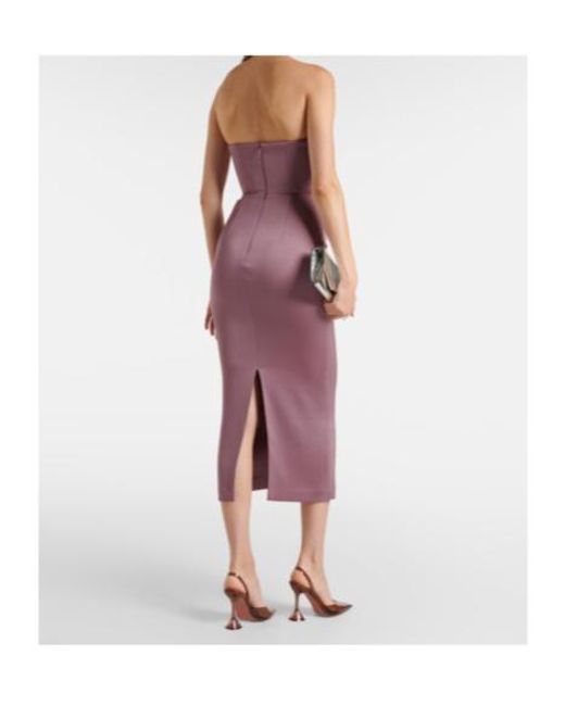 Alex Perry Purple Gathered Strapless Satin Midi Dress
