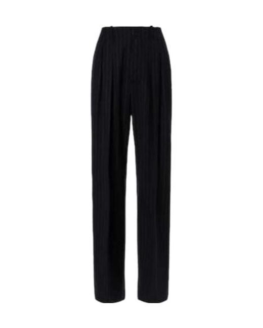 Plan C Black Pinstripe Wool-Blend Wide-Leg Pants