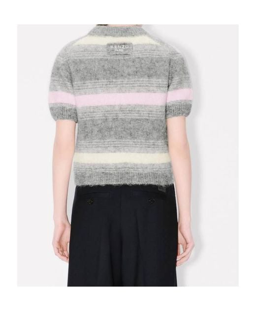 KENZO Gray Speed Stripe' Hairy Knitted Top