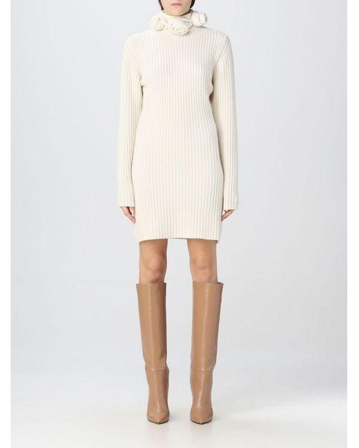 Blumarine White Rose Detailed Knitted Mini Dress