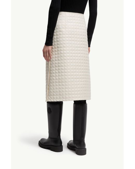 Moncler White Square-Quilted Padded Midi Skirt
