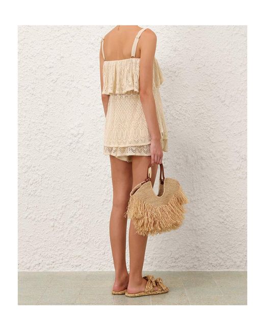 Zimmermann Natural Mahon Ruffled Pointelle-Knit Top