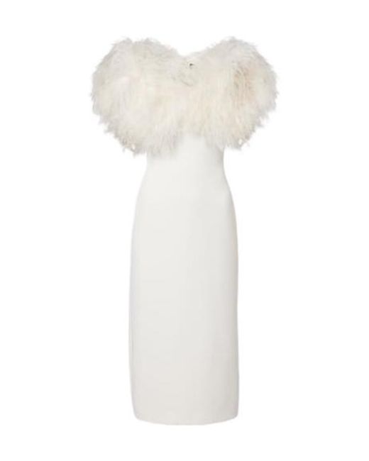 David Koma White Feather-Trimmed Cocktail Dress