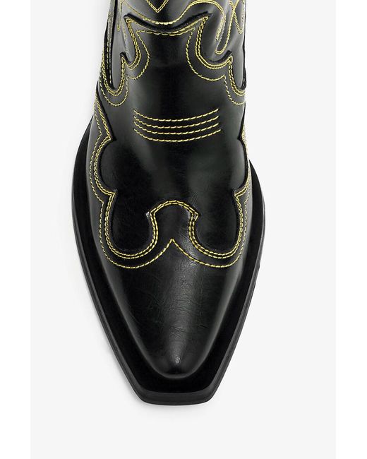 Ganni Black Mid Shaft Embroidered Western Boots