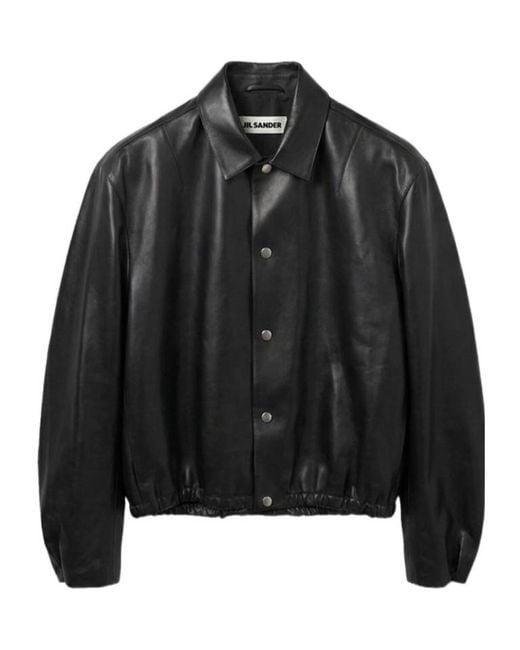 Jil Sander Black Elasticated-Hem Leather Jacket for men