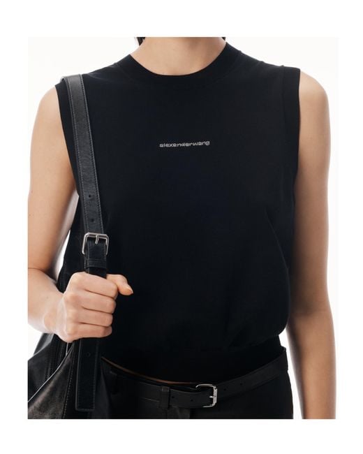 Alexander Wang Black Crystal-Logo Tank Top