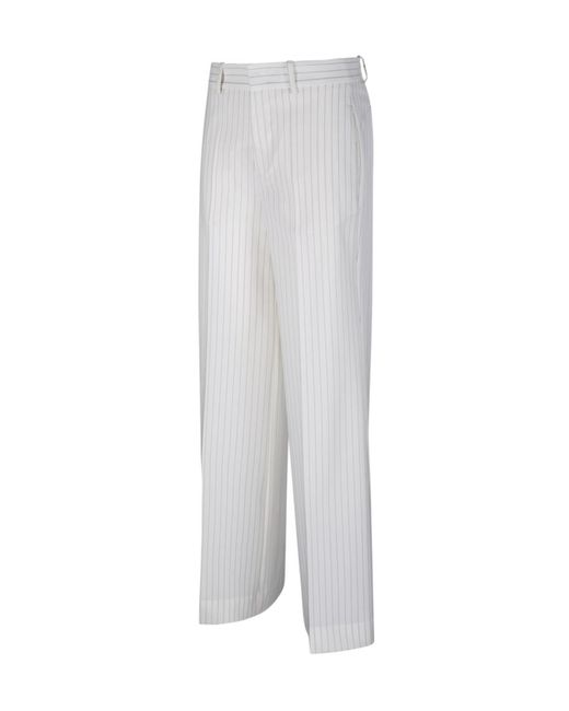 P.A.R.O.S.H. White Pinstriped Straight-Leg Trousers