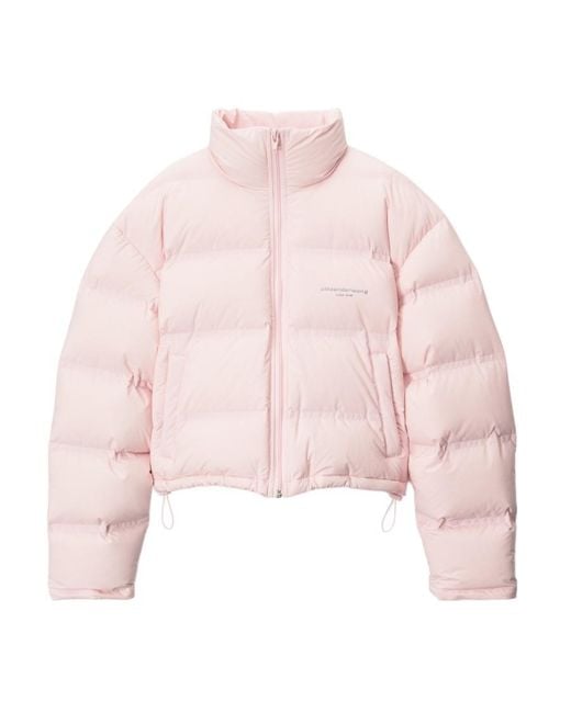 Alexander Wang Pink Logo Printed Zip-Up Puffer Jacket