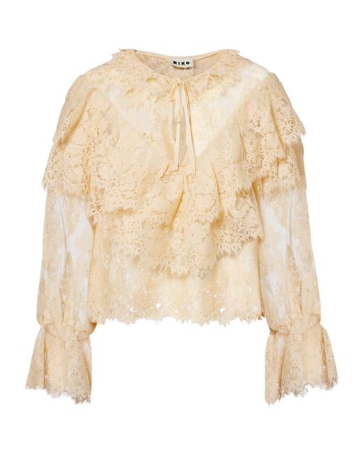 Rixo Natural Faryn Ruffled Lace Blouse