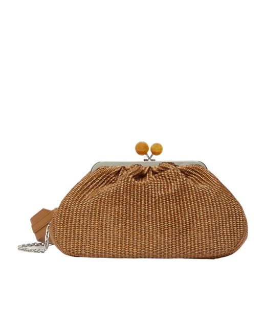 Weekend by Maxmara Brown Medium Raffia-Effect Pasticcino Bag