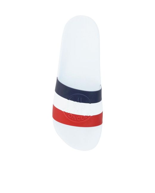 Moncler White Logo-Embossed Striped Slides for men