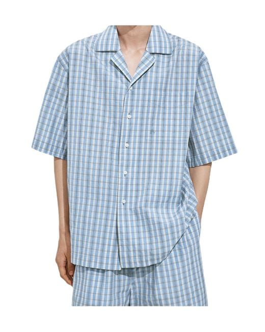 Bottega Veneta Blue Check Pajama Shirt for men