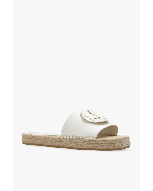 Tory Burch White Double T Slip-On Espadrille Slides