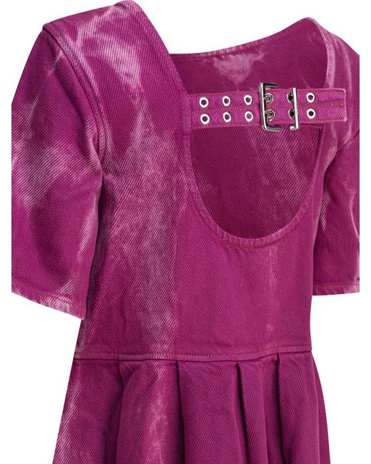 Ganni Purple Midi Dress With Open Back And Tie-Dye