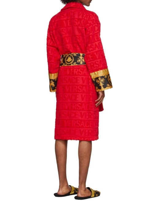 Versace Red Versace I Love Baroque Belted Bathrobe for men