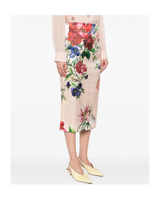Dolce & Gabbana White Floral Printed Midi Skirt
