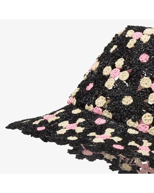 Fendi Black Crochet-Knit Floral-Pattern Bucket Hat