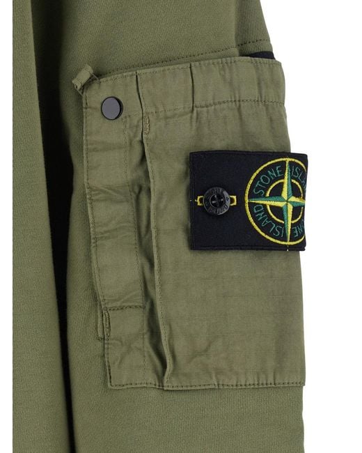 Stone Island Green Compass Patch Crewneck Sweatshirt for men