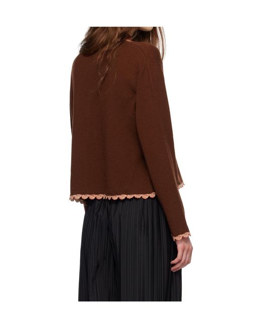 Bode Brown Rookie Long-Sleeved Wool Knit Cardigan