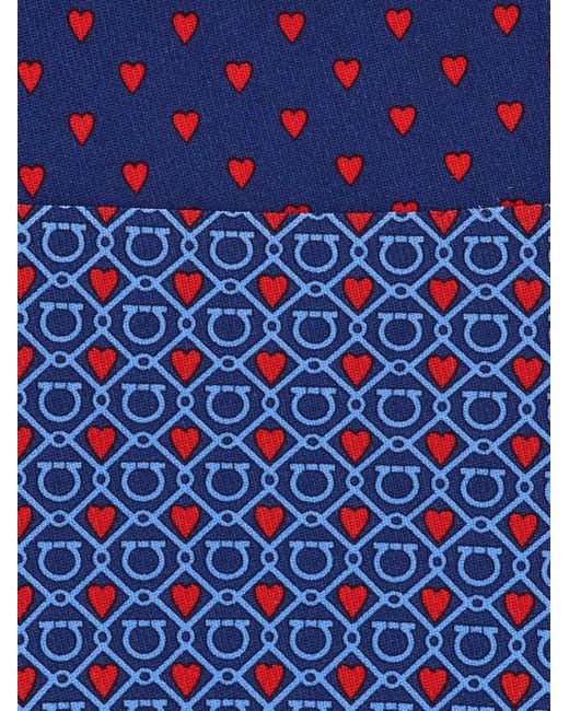Ferragamo Blue Gancini And Hearts Print Silk Tie for men