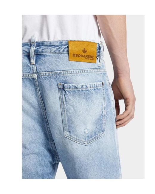 DSquared² Blue Straight Leg Logo Patch Jeans for men