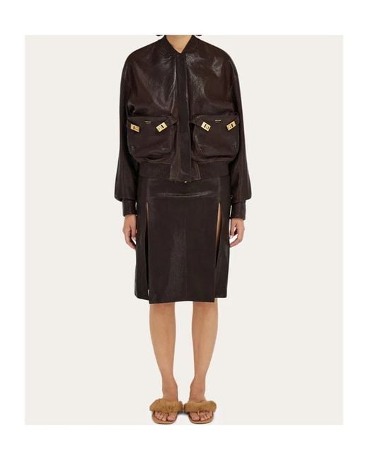 Ferragamo Black Midi Leather Skirt