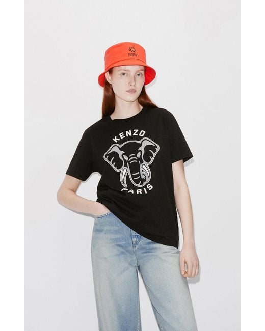 KENZO Black Loose-Fit Varsity Jungle Elephant T-Shirt