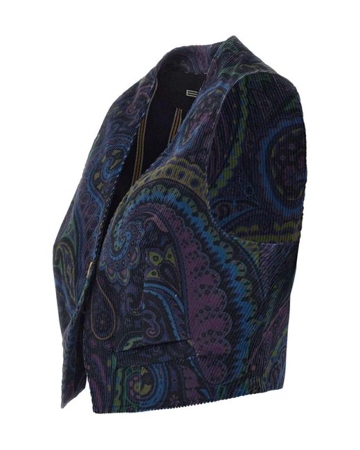 Etro Blue Paisley-Print Corduroy Vest