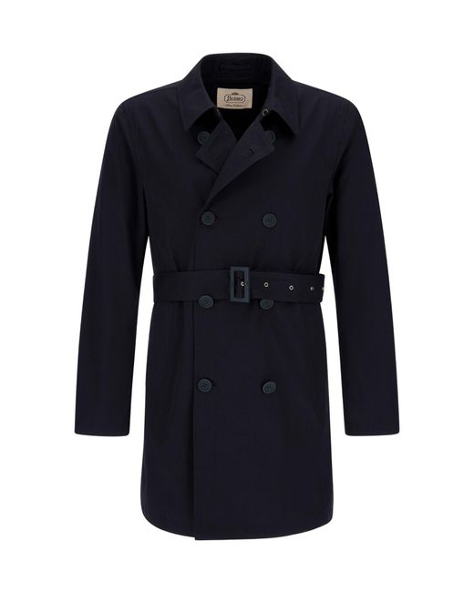 Herno Blue Double-Breasted Belted Trench Coat for men