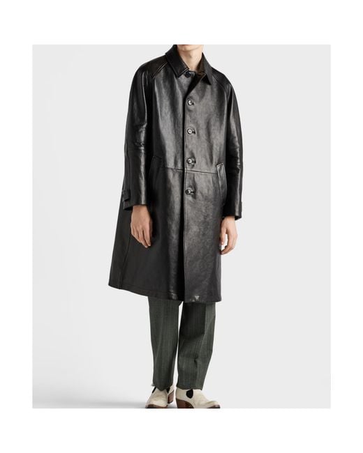 Prada Black Oversized Leather Coat for men