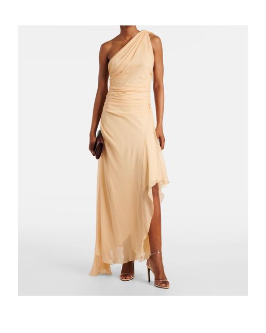 Victoria Beckham Natural Draped One-Shoulder Silk Maxi Dress
