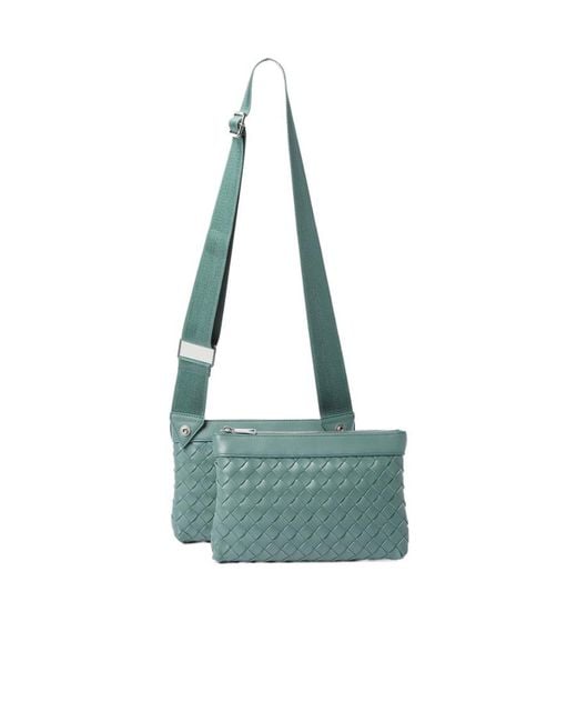Bottega Veneta Blue Intreciato Zipper Shoulder Bag for men