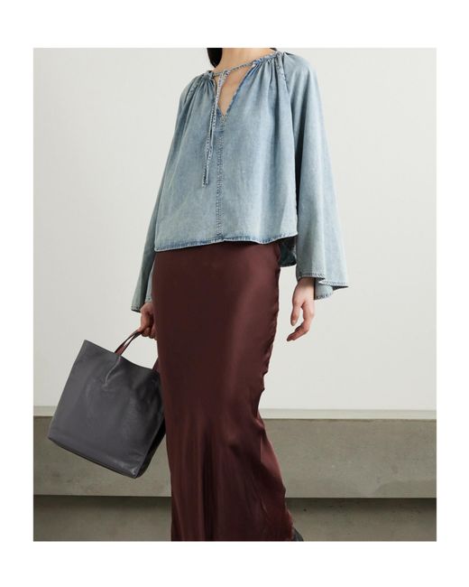FRAME Blue Gathered Chambray Blouse