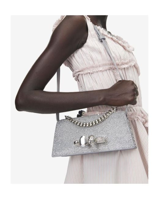 McQueen Gray Jewelled Shoulder Mini