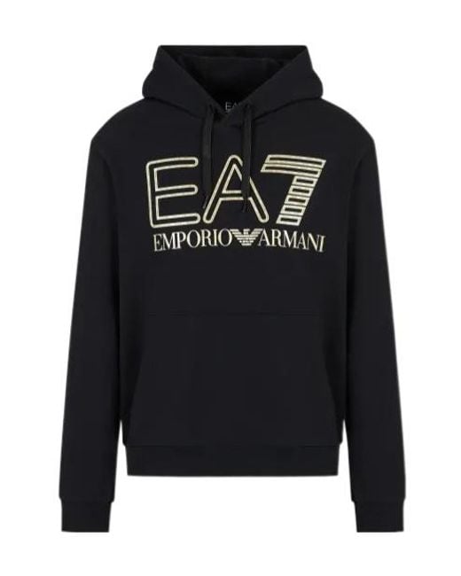 EA7 Black Logo Foil-Print Cotton Hoodie for men