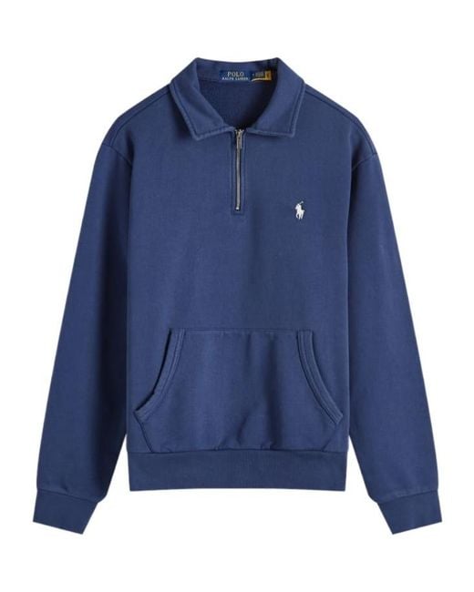 Polo Ralph Lauren Blue Logo Embroidered Half Zip Sweatshirt for men