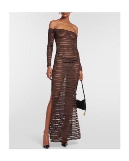 AYA MUSE Brown Montro Sheer Knit Maxi Dress
