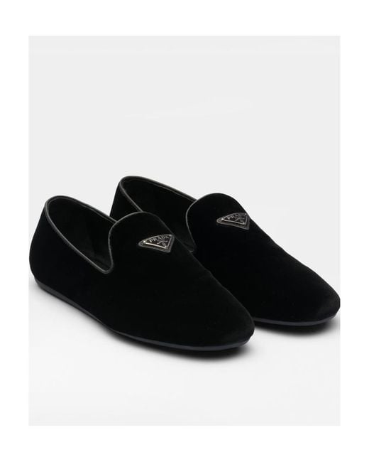 Prada Black Velvet Slip-On Shoes for men