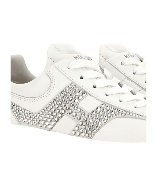 Hogan White H-Stripes Embellished Lace-Up Sneakers