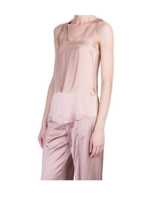 Balmain Pink Sleeveless Satin Tank Top