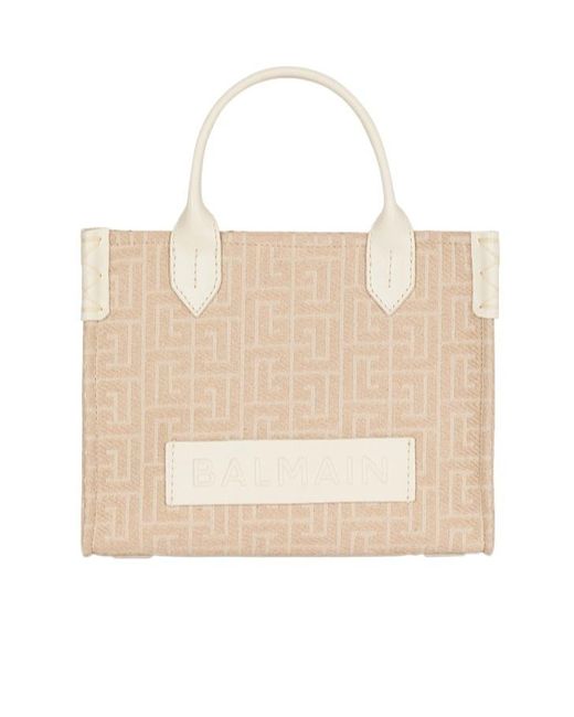 Balmain Natural B-Army Small Monogrammed Canvas And Leather Tote Bag