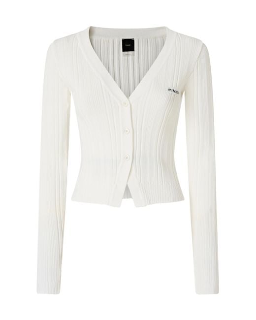 Pinko White Ribbed V-Neck Cardigan
