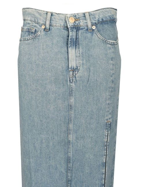 7 For All Mankind Blue Long Skirt With High Slit