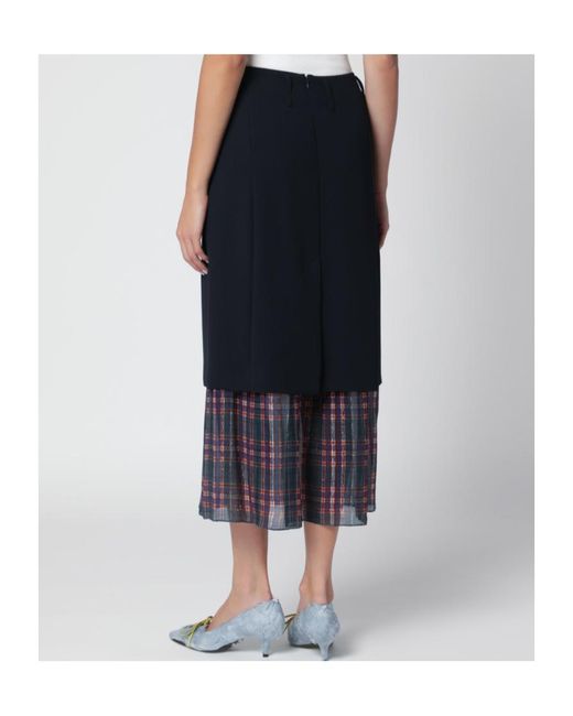 Dries Van Noten Blue Midi Skirt With Check Insert