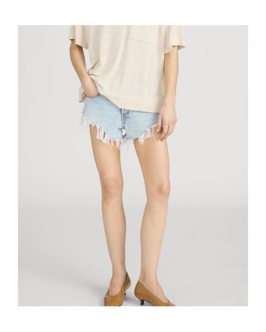 FRAME Blue Frayed Denim Shorts
